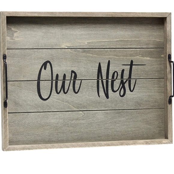 Rustic Gray Wooden Tray with Handles - Picture 1 of 3